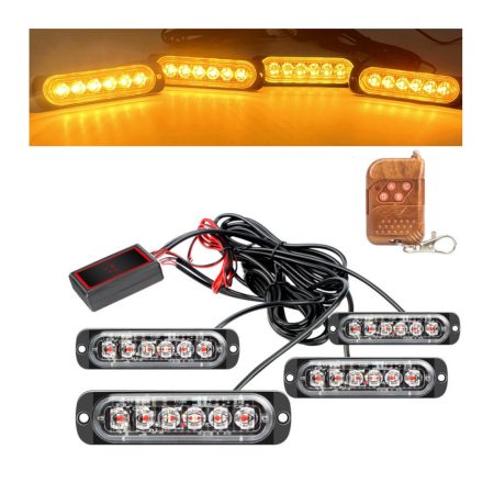 Beépíthető 6Led-es 19funkciós Borostyánsárga villogó modul SZETT, távírányítóval3vezérlővel 12V