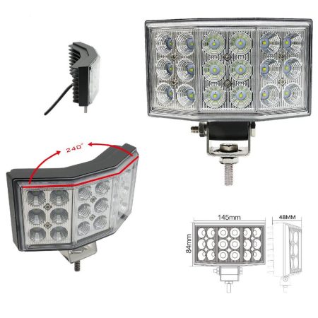 Ívelt kialakitású 18Led-es Munkalámpa, EPISTAR LED-el, 54W 12/24V 145x122x60mm Terítő Fény
